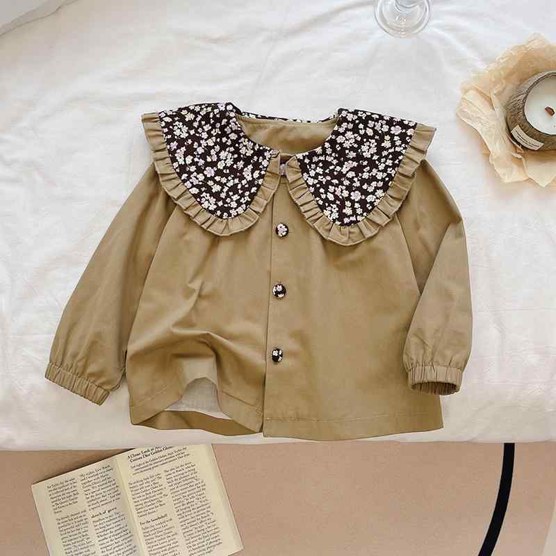 コート 女の子 キッズ ガールズ 秋物 綿 コットン 小花柄 ドールカラー トレンチコート ウインドブレーカー カジュアル アウター ジャケット おしゃれ