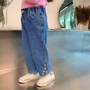 デニムパンツ 女の子 キッズ ベビー 韓国 かわいい 刺繍 花柄 綿 ポリエステル レーヨン 長ズボン ハイウエスト 柔らかい 普段使い お出かけ 通学 春秋 カジュアル ボトムス