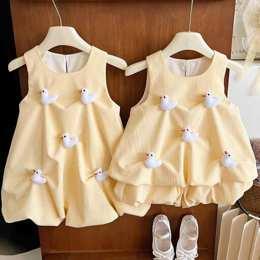 キッズ 女の子 ワンピース セットアップ ノースリーブ バルーン 夏 かわいい アヒル柄 おしゃれ プリンセス トレンド ポリエステル 肌触り良い 普段使い お出かけ キッズ 女の子 ワンピース セットアップ ノースリーブ バルーン 夏 かわいい アヒル柄 おしゃれ プリンセス トレンド ポリエステル 肌触り良い 普段使い お出かけ