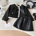 キッズ 女の子 セットアップ 無地 PUレザー ショート丈 レザージャケット フリルミニスカート 2点セット 柔らか 韓国 おしゃれ トレンド カジュアル 秋冬...