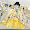 ワンピース 女の子 キッズ プリンセスドレス 花柄 ノースリーブ キャミソールワンピース チュールブラウス 2点セット 夏 発表会 結婚式 パーティー お呼ばれ...