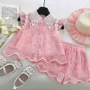 キッズ 女の子 セットアップ 夏 モダンチャイナ風 フリル袖 刺繍 花柄 トップス ショートパンツ 薄手 ポリエステル 2点セット ピンク カジュアル お出かけ...