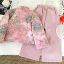 セットアップ キッズ 女の子 チャイナ風 裏起毛 パンツ 2点セット 花柄 長袖 お正月 初詣 お祝い イベント 上品 おしゃれ 秋冬 ポリエステル