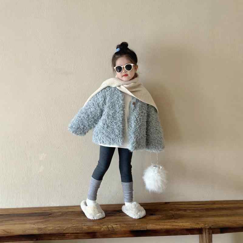コート キッズ 女の子 もこもこ ボア 厚手 中綿入り フェイクファー アウター ジャケット ブルゾン 韓国 冬 ブルー あったか 防寒 普段使い お出かけ
