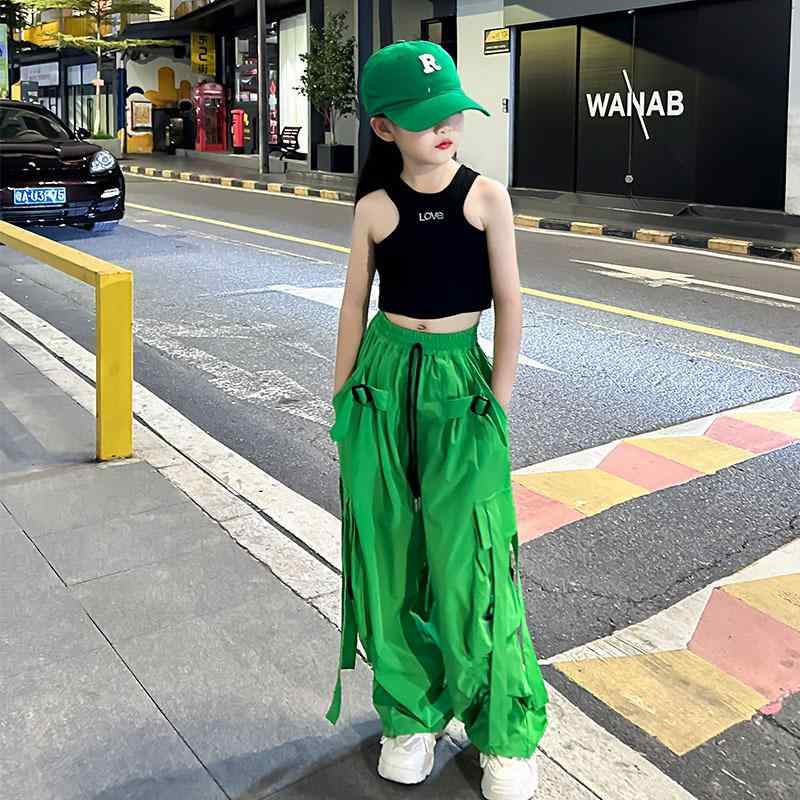 パンツ 女の子 ジュニア キッズ 春夏 ドローストリング ワークパンツ カーゴパンツ ワイド ストレート ..