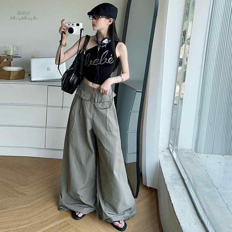 キッズ 女の子 ジュニア パンツ ボトムス フリル ハイウエスト ワイドシルエット ルーズ 薄手 涼しい ..