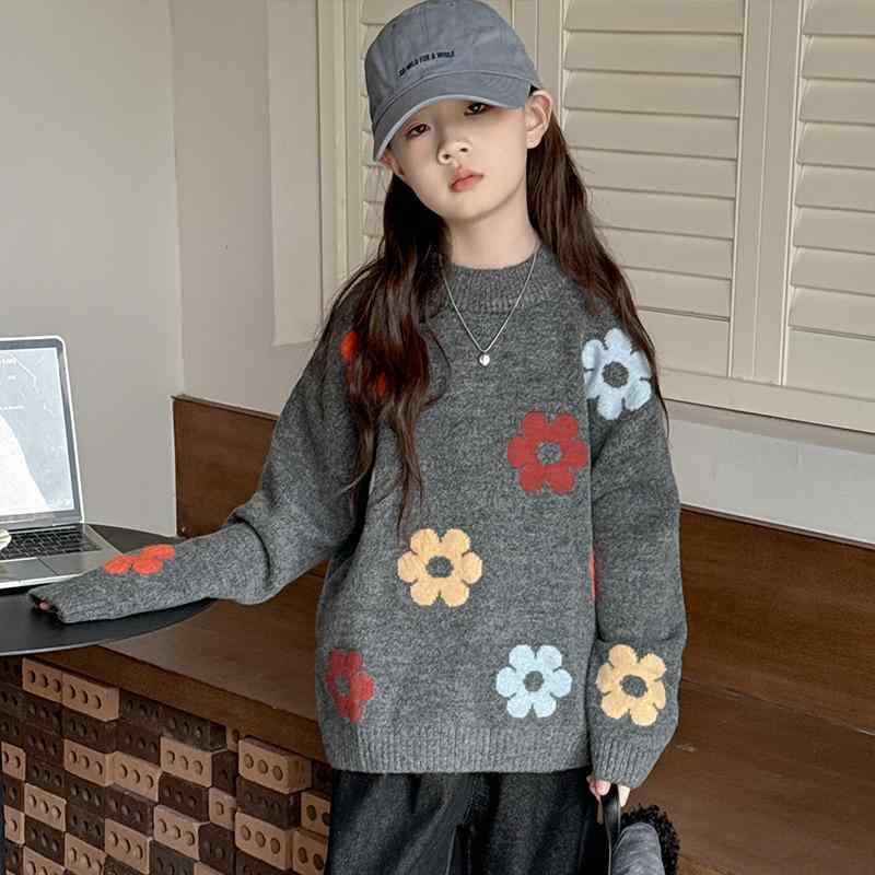 セーター 女の子 キッズ ジュニア プルオーバー ニット 長袖 クルーネック おしゃれ 韓国系 韓流 春秋 ..