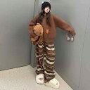 キッズ 女の子 パンツ セットアップ 秋冬 厚手 ニット セーター ストライプ ボーダー ワイドパンツ 綿混 お出かけ 普段使い ゆったり リラックス 2点セッ...