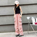 パンツ 女の子 ジュニア 春夏 薄手 軽量 綿混紡 接触冷感 吸湿速乾 ゆったり ルーズフィット カーゴパンツ カジュアルパンツ 普段使い 通学 韓国 おしゃれ