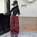 パンツ ガールズ ジュニア 秋冬 裏起毛 厚手 ワークパンツ カーゴパンツ ワイドパンツ ストリート カジュアル 韓国 ハイウエスト ゆったり 普段使い 通学 綿混
