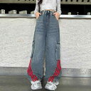 デニムパンツ キッズ 女の子 春秋 サイドライン カーゴパンツ ワイド ゆったり ジュニア おしゃれ カジュアル