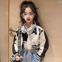 ジャケット キッズ 女の子 スタジャン 春秋 カジュアル ストリート おしゃれ 丸首 長袖 ジップアップ ショート丈 切り替え ロゴ