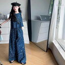 セットアップ キッズ 女の子 ジュニア デニムセットアップ キャミソール ワイドパンツ 薄手 2点セット 春夏 カジュアル 韓国ファッション 綿混 再生繊維 柔...