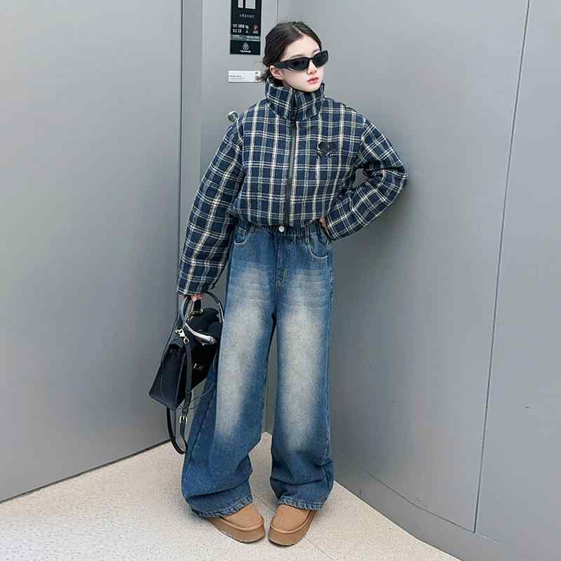 キッズ 女の子 コート 中綿ジャケット アウター パファージャケット 厚手 保温 防寒 チェック柄 かわいい おしゃれ 冬 カジュアル ジュニア