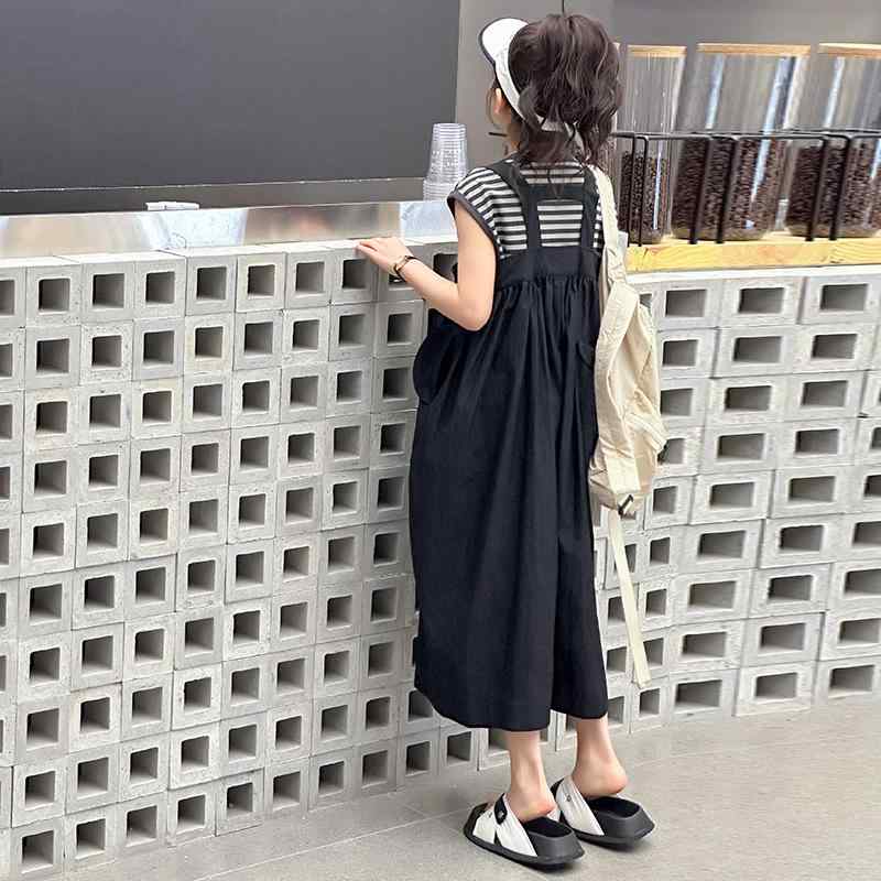 女の子 中大童 サロペット パンツ セットアップ 夏物 ノースリーブ 薄手 綿混 韓国 ストリートカジュア..