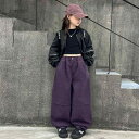 キッズ 女の子 秋冬 裏起毛 バルーンパンツ 長ズボン ジュニア カジュアル ボトムス カーゴ ゆったり ハイウエスト ウエストゴム 綿混