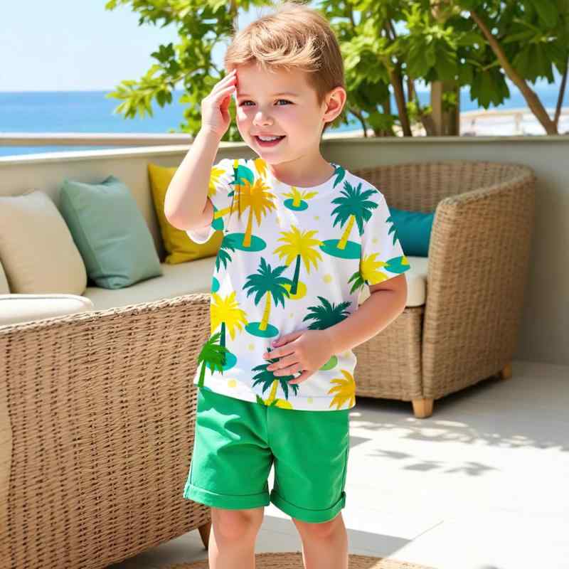 子供服 男の子 春夏 半袖 ショートパンツ 上下セット 多 ポリエステル 軽量 速乾 リゾート風 アイラン..