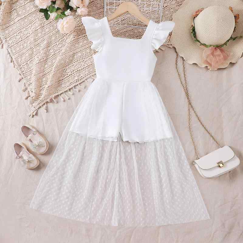 オールインワン キッズ 女の子 夏 半袖 ジャカード メッシュ コンビネゾン ホワイト パーティー お出か..