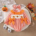 ベビー服 女の子 新生児 ロンパース 長袖 ハロウィン 仮装 衣装 シャーリング襟 リボン ヘアバンド 2点セット ポリエステル オレンジ 秋 お出かけ かわい...