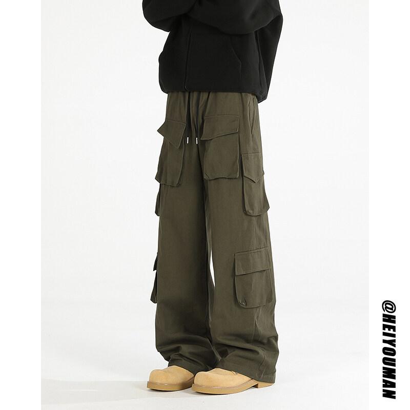 Cargo Pants - カーゴパンツ メンズ 春秋 ゆったり ストレート ロングパンツ 大きいサイズ 綿混 再生繊維 ノーアイロン ストレッチ ポケット付き カジュアル 普段使い グレー ブラック ベージュ カーキ