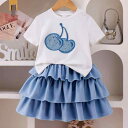 キッズ 女の子 セットアップ 半袖 Tシャツ ティアードスカート 2点セット 夏 綿 コットン 柔らかい 肌触り スウィート かわいい カジュアル ガールズ ホワイト 白