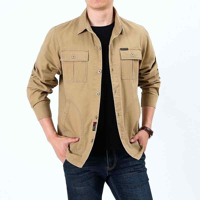 シャツ メンズ 男性用 長袖 薄手 カジュアル スタンドカラー 無地 コットン素材 ゆったり ビッグシルエット 春秋 旅行 アウトドア ミリタリーデザイン ウォッシャブル