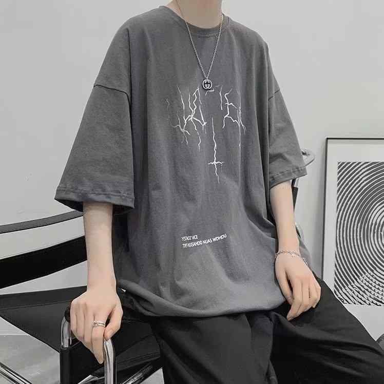 Tシャツ メンズ 大きいサイズ 半袖 プリント ストリート クルーネック ルーズフィット カジュアル ファッション トップス 男性用 ビッグシルエット 春夏 ポリエステル 綿混紡 普段使い