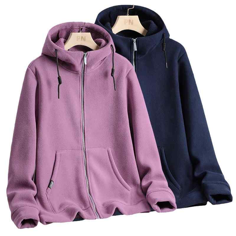 フリースジャケット 男女兼用 秋冬 厚手 両面 フード付き 前開き 無地 快適 保温性 あったか ポリエステル素材 ベーシック シンプル スポーツ アウトドア タウンユース カジュアル 普段使い 防寒 アウター
