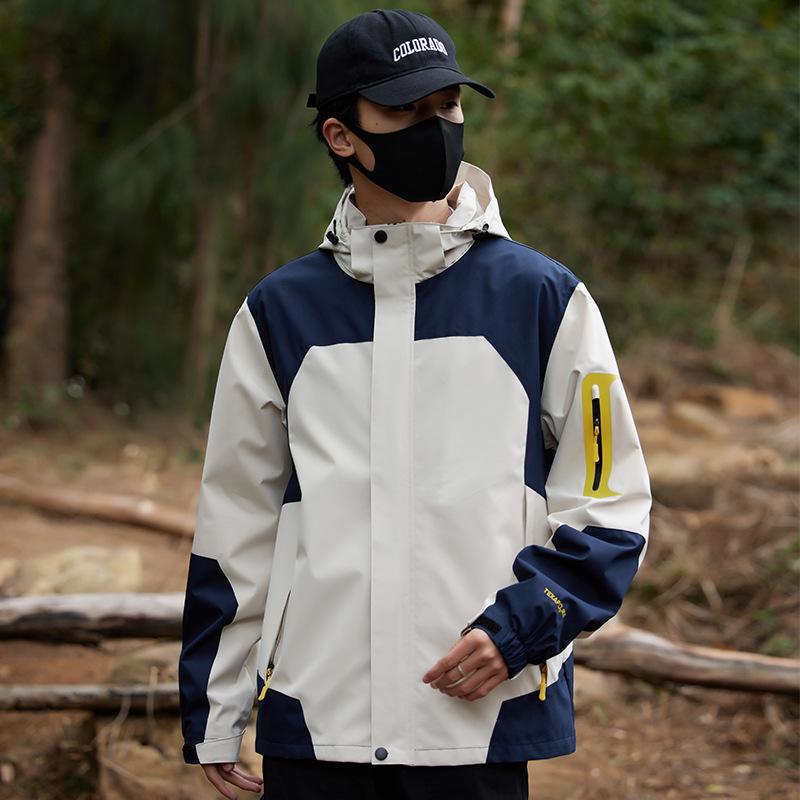 シェルジャケット 男女兼用 カップル 防風 防水 透湿 アウトドア 登山 キャンプ ハイキング スポーツ インナー付き アウター フード付き ジップアップ ミドル丈 ポリエステル混紡 シームレス 秋冬 普段使い タウンユース