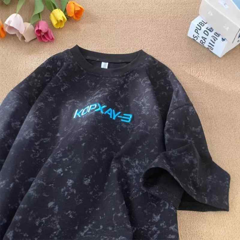 Tシャツ メンズ 半袖 五分袖 クルーネック ビッグシルエット ゆったり 総柄 プリント 薄手 軽量 ポリエステル カジュアル ストリート ファッション 夏 普段使い トップス