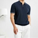 Tシャツ メンズ 男性用 ニット ポロシャツ スリムフィット 無地 ポリエステル 接触冷感 薄手 ジップアップ ブリティッシュスタイル カジュアル 春夏