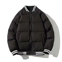ジャケット メンズ 冬 中綿入り 裏起毛 厚手 ショート丈 ゆったり 野球デザイン スタンドカラー パファージャケット 防寒 保温 トレンド カジュアル ストリートスタイル 定番カラー ブラック|詳細画像