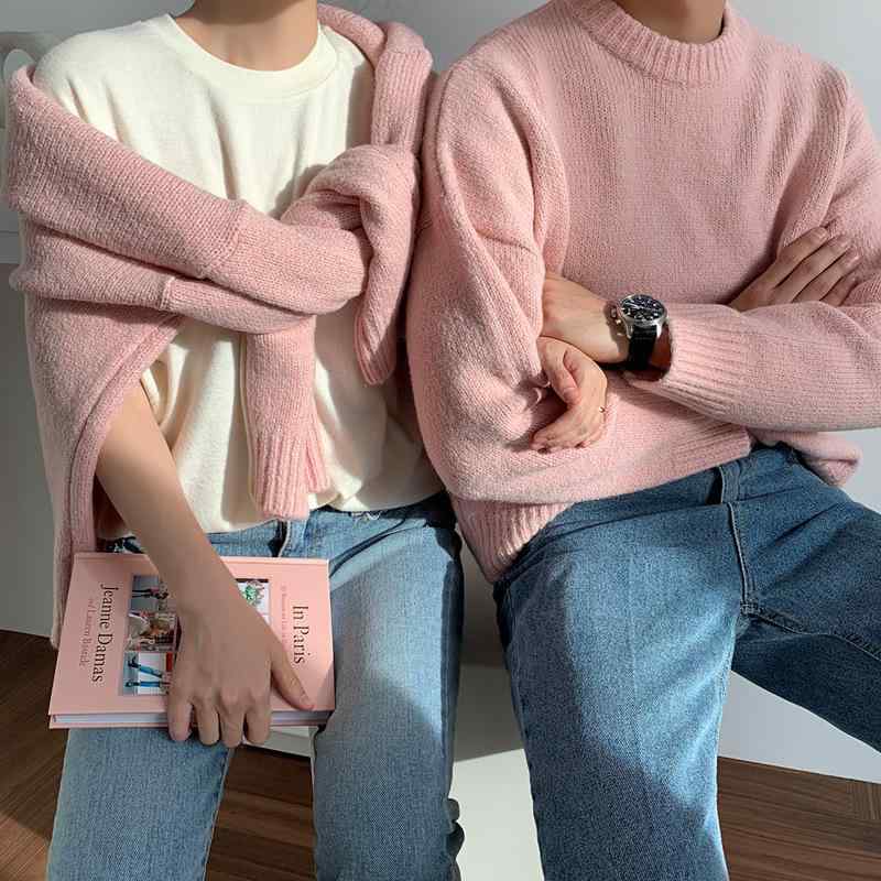 ニット メンズ 男性用 秋冬 トレンド クルーネック ゆったり ビッグシルエット カジュアル 韓国 ペアルック 学生 黒 多色展開