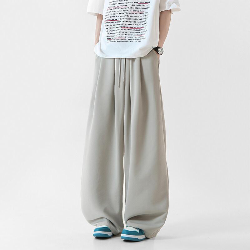 カジュアルパンツ メンズ 接触冷感 薄手 春夏 通気性 伸縮性 ゆったり ストレート ティーンズ ミドルウエスト 無地 ポリエステル イージーケア 普段使い リラックス