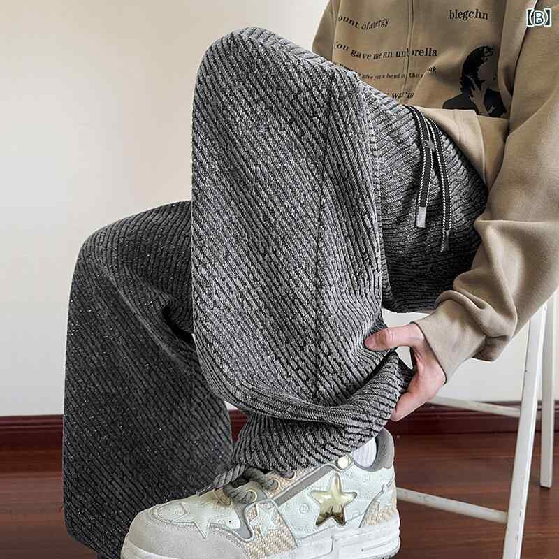 パンツ メンズ ストライプ柄 ツイード調 ニットジャージ ワイドストレート ロング丈 ストレッチ カジュアル リラックス 形態安定 春秋