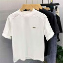 Tシャツ メンズ 半袖 モックネック ゆったり ルーズフィット ビッグシルエット 綿 コットン ヘビーウェイト 厚手 カジュアル 韓国ファッション 無地 春夏 大きいサイズ対応 通気性 シワになりにくい