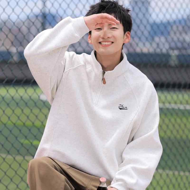 スウェット メンズ シンプル 刺繍 スタンドカラー ハーフジップ ゆったり ルーズフィット カジュアル スポーツ ストリートファッション..