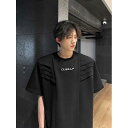 Tシャツ メンズ 欧米ストリート アメリカンカジュアル オリジナルデザイン ヘビーウェイト 綿混 ビッグシルエット クルーネック ドロップショルダー 肩パッド レイヤード風 半袖 通気性 防シワ 抗菌 ブラック ホワイト 大きいサイズ 通年