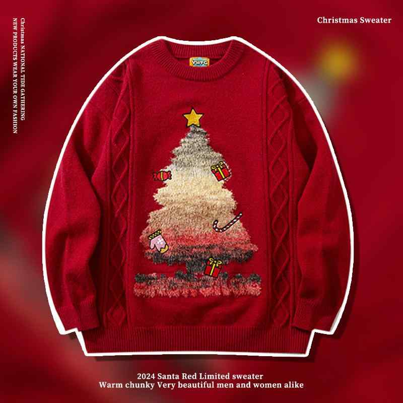 ニット ユニセックス 男女兼用 カップル ペア クリスマスツリー柄 アメリカン ストリート系 ヒップホッ..