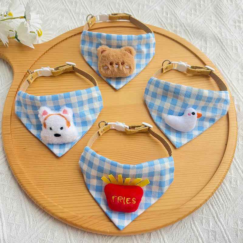 ペット用品 犬 猫用 三角バンダナ スタイ よだれかけ かわいい キャラクター チェック柄 首輪 おしゃれ..