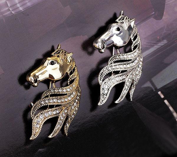 ブローチ メンズ 男性用 十二支 馬 ホース 合金 電気メッキ加工 ゴールド シルバー スーツ ジャケット ..