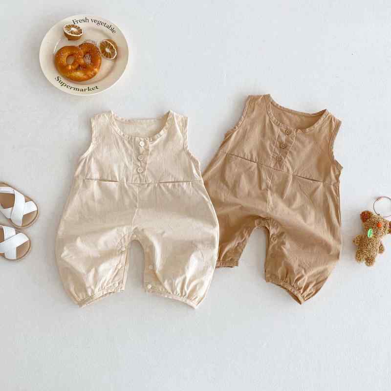 ベビー 男の子 ロンパース ノースリーブ 夏用 カバーオール 綿 薄手 ゆったり 新生児 乳児服 韓国 カジュアル 吸湿速乾 通気性 快適 お着替え簡単 スナップボタン 部屋着