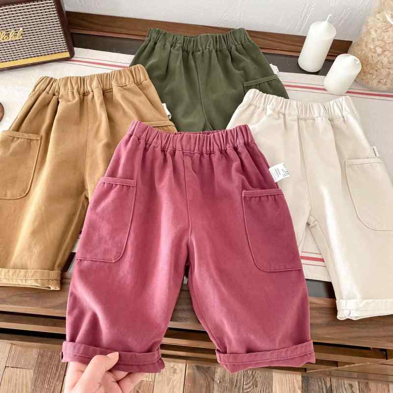 パンツ 男の子 キッズ ベビー 綿 カジュアル ロングパンツ ゆったり ルーズ 無地 ポケット付き ゴムウ..
