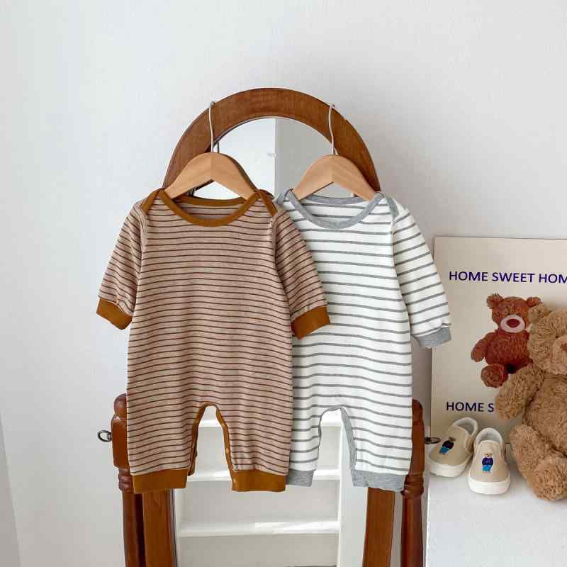 ベビー ロンパース 男の子 女の子 男女兼用 新生児 春秋 ストライプ 長袖 綿 快適 ルームウェア 普段使い カバーオール ジャンプスーツ..