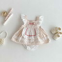 ロンパース 女の子 ベビー ロリータ風 プリンセス かわいい ノースリーブ フリル ジャンパースカート サロペット オールインワン 綿 薄手 夏服 お出かけ着 アプリコット