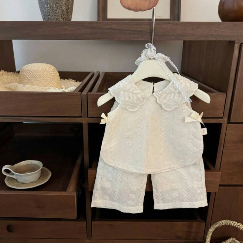 キッズ 女の子 ベビー 夏 パンツ セットアップ ノースリーブ 九分丈 薄手 綿 コットン カジュアル おしゃれ ツーピース お出かけ 普段使い