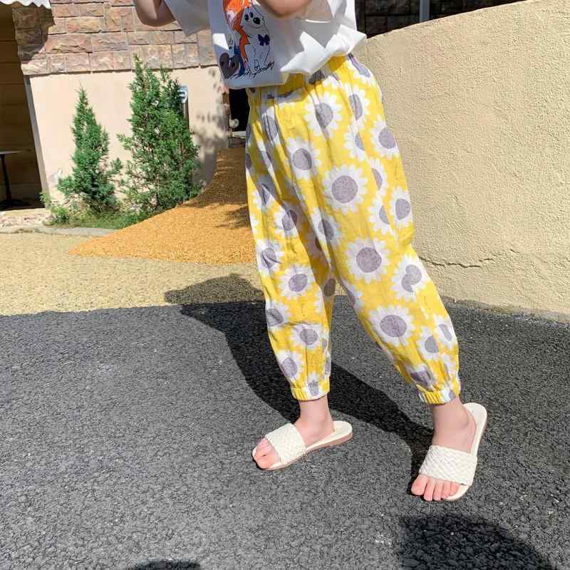 パンツ キッズ 女の子 ガールズ 夏用 レトロ花柄 ハイウエスト ゆったり ルーズ ニット ジョガーパンツ ポリエステル 虫よけ 冷房対策 カジュアル 韓国
