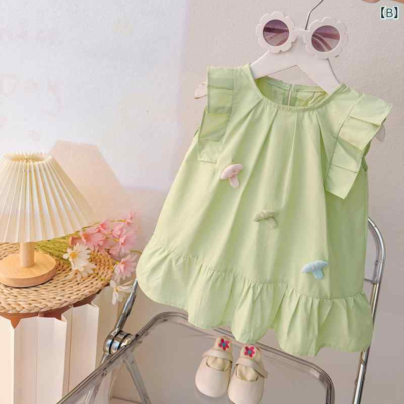 ワンピース 女の子 ベビー 春夏 かわいい スウィート プリンセスドレス パフスリーブ おしゃれ ファッション 韓国 綿 コットン 子供服 幼児向け お出かけ着 3