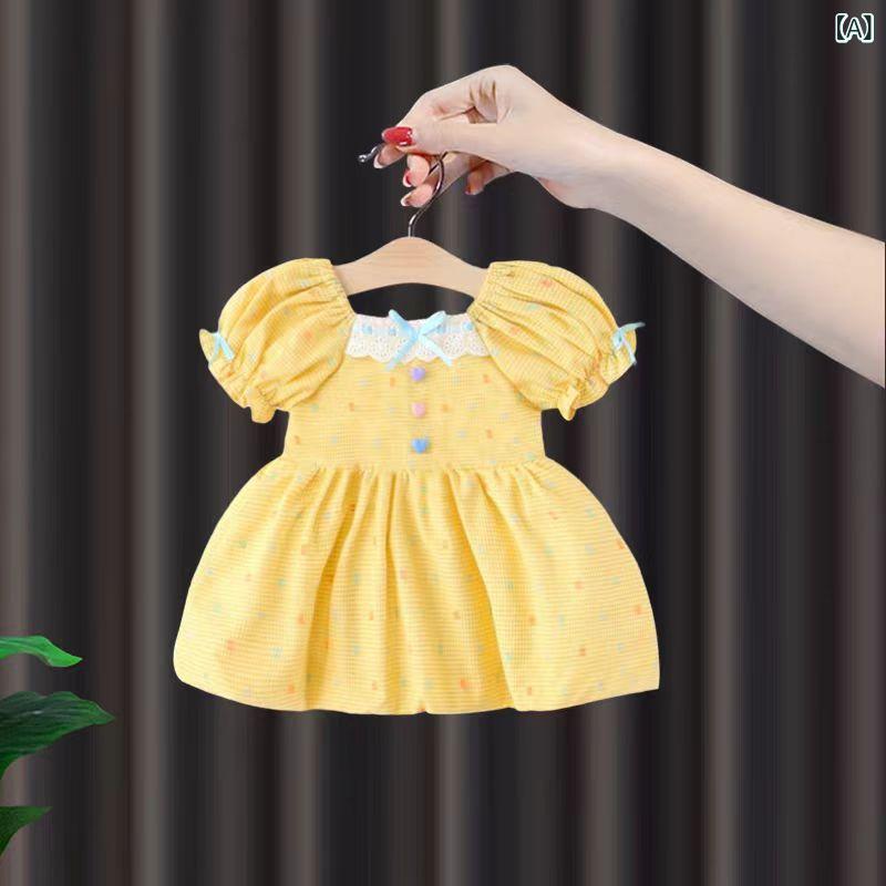 ドレス ベビー 女の子 セットアップ かわいい プリンセスドレス トレンド 無地 半袖 綿 コットン素材 肌に優しい 韓国 春夏 お出かけ フォーマル 普段使い プルオーバー