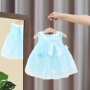 ワンピース ベビー 女の子 春夏 花柄 かわいい おしゃれ リボン ノースリーブ プリンセスドレス 綿 コットン ブルー イエロー 韓国